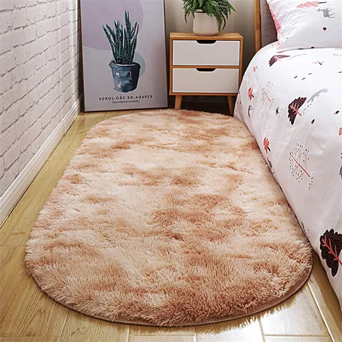 Vista 6 de Alfombras peludas súper suaves, alfombras ovaladas esponjosas, alfombra de teñido anudado de felpa lanuda para sala de estar, dormitorio, habitación