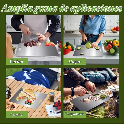 Vista 7 de Tabla de cortar de titanio, tablas de cortar de titanio 100% puro para cocina, doble cara de grado alimenticio, tabla de cortar apta