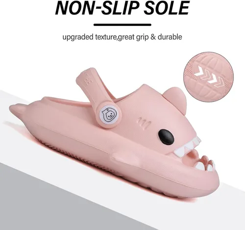 Vista 3 de Sandalias de tiburón para niños, pantuflas de tiburón para niños y niñas, sandalias de almohada con suela gruesa, suaves y antideslizantes
