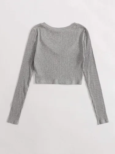Vista 2 de Verdusa Camiseta corta de manga larga con cuello en V para mujer