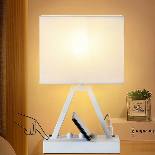 Vista 9 de Briever - Lámpara de mesa de control táctil, lámpara de escritorio regulable de 3 vías con USB C y USB A y tomacorriente AC, lámparas de noche
