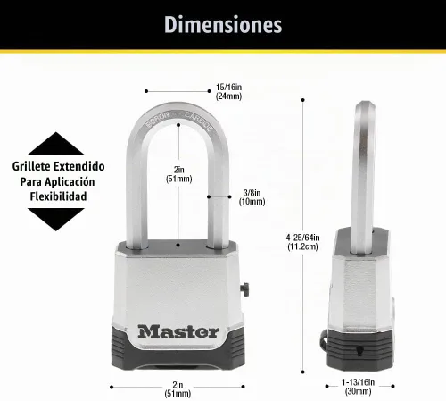 Vista 6 de Master Lock Candado de combinación al aire libre plateado, Candado resistente a la intemperie de servicio pesado con código restablecible y grillete