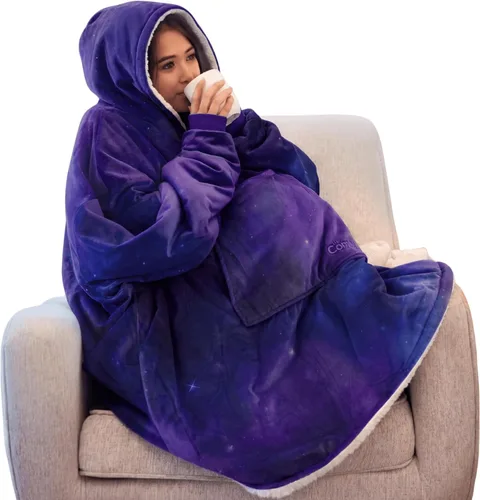 Vista 8 de THE COMFY Original - Manta de forro polar de microfibra con forro sherpa, diseño de gran tamaño con capucha y bolsillo de Shark Tank