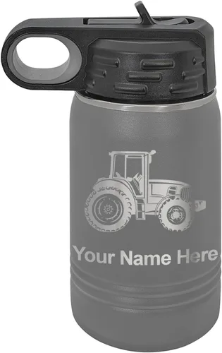 Vista 72 de LaserGram Botella de agua personalizada, tractor agrícola, acero inoxidable de doble pared aislada al vacío con popote superior, regalo grabado