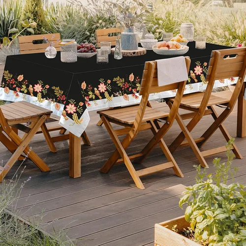 Vista 6 de Mantel de tela impermeable con diseño de pájaros blancos y negros, rectangular, a prueba de arrugas, resistente al aceite, para mesa de comedor