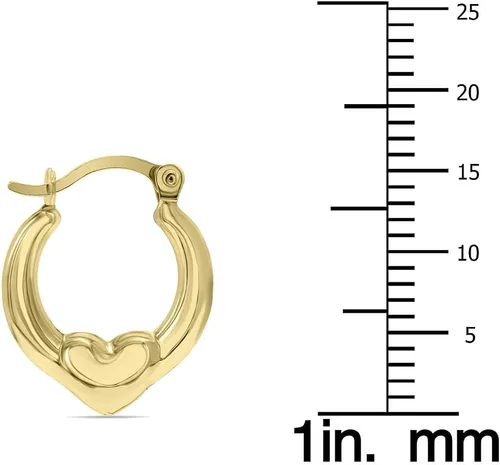 Vista 3 de Pendientes de aro Huggie de oro amarillo de 10 quilates con un corazón, Metal