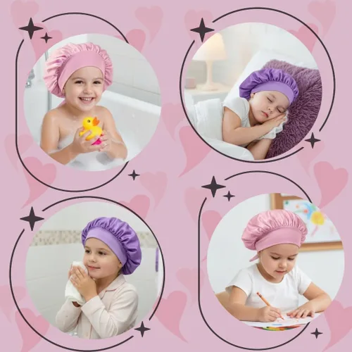 Vista 7 de Gorros de satén para niñas para niñas, gorro de satén para dormir, gorro de noche de seda