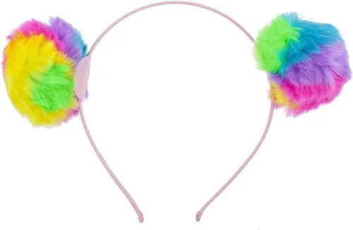Vista 3 de LUX ACCESSORIES Juego de diadema de orejas de gato con pompón para niñas de Halloween (3 piezas)