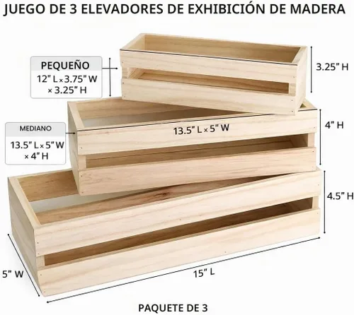 Vista 8 de Oojami Juego de 3 cajas de madera para manualidades, cajas de madera para exhibición, cajas de madera para manualidades, caja de madera decorativa