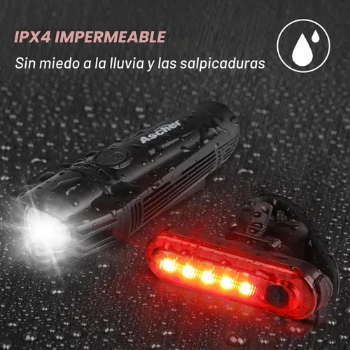 Vista 5 de Ascher Ultra Bright USB Rechargeable Bike Light Set, Powerful Bicycle Front Headlight and Back Taillight, 4 Light Modes, Easy to Install for Men