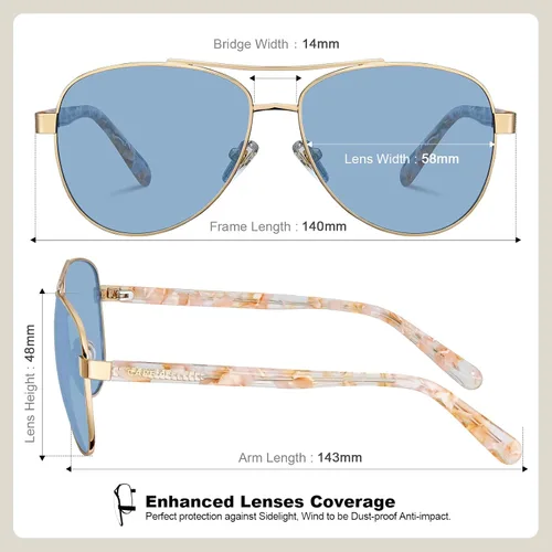 Vista 62 de CARFIA Gafas de sol polarizadas para mujer, protección UV, brazos de acetato, marco de metal, sombras para mujer, CA3216
