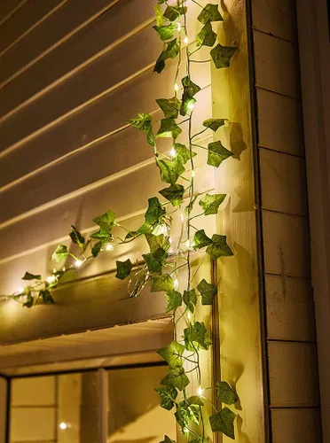 Vista 5 de Contatto 2 enredaderas falsas de 43 pies con 260 luces LED solares para exteriores, guirnalda de hiedra falsa colgante, plantas artificiales, hojas