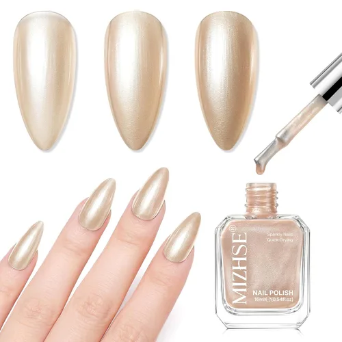 Vista 19 de MIZHSE Esmalte de uñas blanco perla de secado rápido, esmalte de uñas
