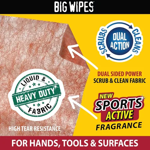 Vista 28 de BIG WIPES Recipiente multisuperficie resistente, paños de limpieza súper absorbentes para manos, superficies y herramientas, recipiente de 80