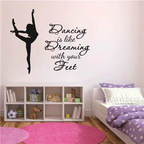 Vista 5 de Calcomanía de pared de bailarina de ballet para habitación de niña, Dancing is Like Dreaming with Your Feet Dance Wall Sticker Wall Wall Wall Negro