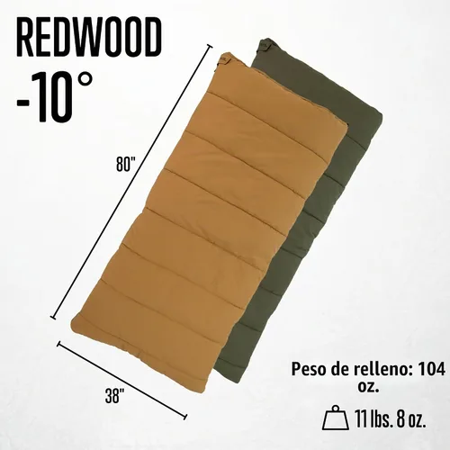 Vista 2 de ALPS OutdoorZ Redwood - Saco de dormir forrado de franela de -10°F con carcasa de lona de algodón, cremalleras resistentes, diseño rectangular