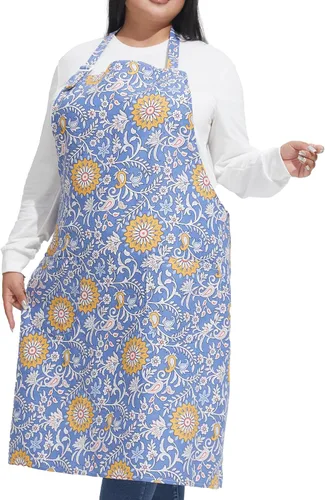 Vista 24 de Delantales de algodón y lino para hornear, talla grande, para mujer, con bolsillos, cocina