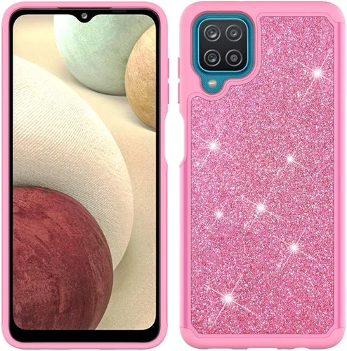 Vista 3 de Compatible para Samsung Galaxy A12 5G Cute Sparkle Funda protectora para teléfono celular con vidrio templado para niñas y mujeres TPU+PC antigolpes
