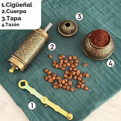 Vista 5 de Molinillo de café decorativo hecho a mano, molinillo de especias turco recargable, molinillo de café manual con mango, molinillo de café de metal