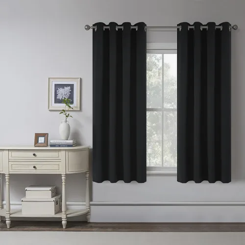 Vista 46 de KEQIAOSUOCAI Cortinas de lino 100% opacas de 100 pulgadas de largo, 2 paneles para dormitorio, estilo casa de campo moderna, completamente negro