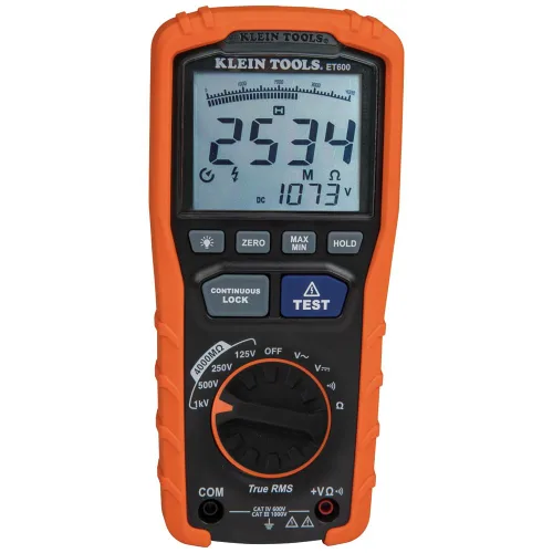 Vista 11 de Klein Tools ET600 Multímetro, Probador de Aislamiento Megohmímetro, Resistencia de 4000 Ohms, 125V/250V/500V/1000V, Multímetro Automático de Rango