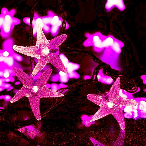 Vista 11 de Luces solares de estrella de mar, impermeables, de 15.7 pies, 20 luces LED de noche con estrellas de mar y océano, mar, mundo, luces de noche