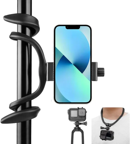 Vista 6 de Taisioner Soporte de teléfono para cochecito de montaje flexible, cuello de cisne para cinta de correr, bicicleta, carrito de compras, barco