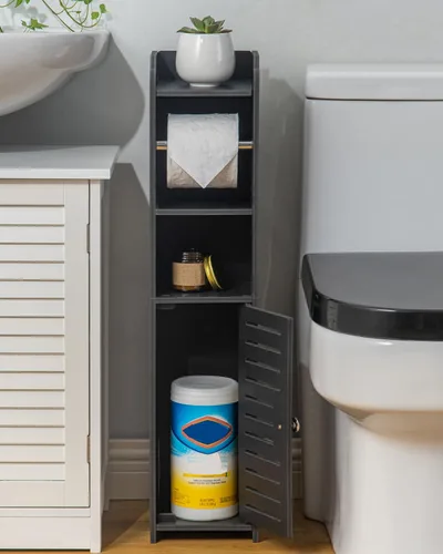 Vista 4 de AOJEZOR - Soporte para papel higiénico: armario de almacenamiento para baño pequeño con soporte para rollo, ideal para colocar junto al inodoro