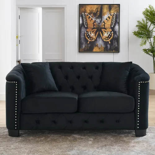 Vista 14 de Juego de sofá de terciopelo Chesterfield de lujo de 2 piezas para sala de estar, muebles de decoración moderna, sofá seccional, sofá de 3 plazas