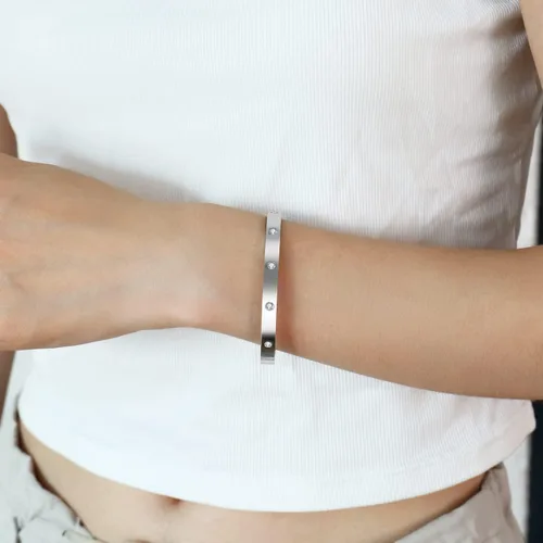 Vista 6 de Pulseras inspiradoras regalos de plata para mujer pulseras de acero inoxidable sin deslustre no se deslustra con piedras de circonita cúbica pulsera