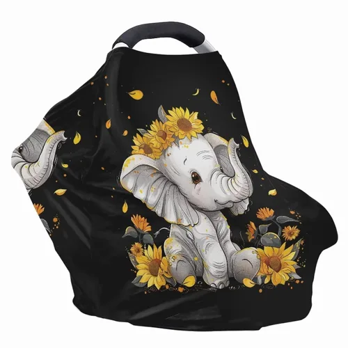 Vista 3 de ZFRXIGN Funda de asiento de automóvil de elefante y girasol, bufanda transpirable para lactancia, toldo multiusos para cochecito, silla alta