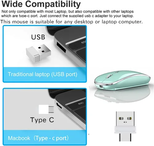 Vista 3 de Mouse inalámbrico para MacBook Pro, MacBook Air, MacBook Laptop, Mac, iMac, computadora de escritorio, Chromebook, Win7/8/10/11, PC, HP, Dell Azul