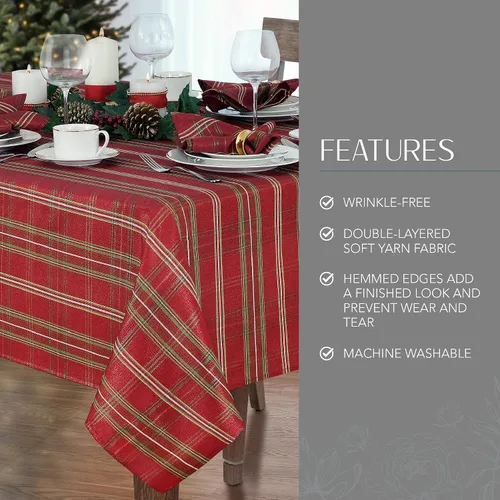Vista 3 de Elrene Home Fashions Mantel de tela navideña a cuadros brillantes, 52" x 52", rojo