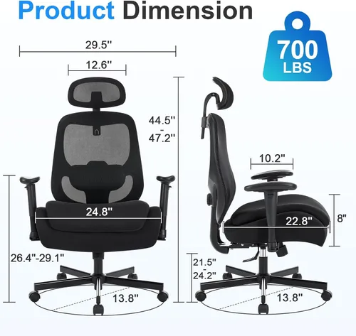 Vista 3 de Office Chair with Ergonomic Lumbar Support and Mesh Back for Home Office, Desk Chair with Wide Seat and Adjustable Arms for Computer Desk, Computer