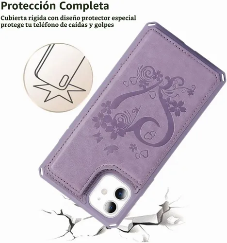 Vista 7 de iCoverCase Funda compatible con iPhone 11 con tarjetero para mujer, bloqueo RFID en relieve, piel sintética con correa de muñeca de 6.1 pulgadas