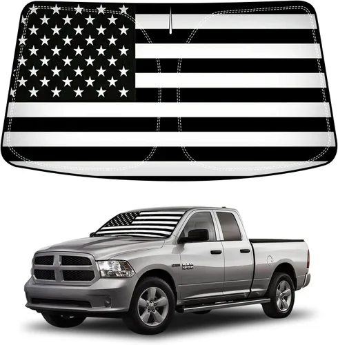 Vista 8 de D-Lumina Parasol para parabrisas con bandera de EE. UU. para Dodge Challenger 2015-2023, protector de sol frontal plegable, bloquea los rayos UV