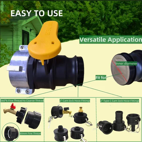 Vista 6 de Adaptador S75x6 DN50 IBC 2.95 "Válvula de rosca fina 2" C-200 Camlock Fitting Heavy Duty NPT Tank Connector, Quick Cam Lock, Leakproof Seal
