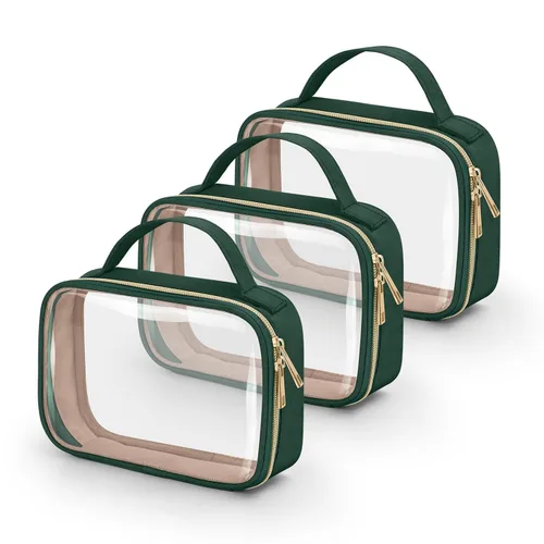 Vista 8 de Bolsa de aseo transparente Wedama, paquete de 2 bolsas de maquillaje transparentes con asas, bolsas cosméticas de PVC para mujeres y hombres, bolsas