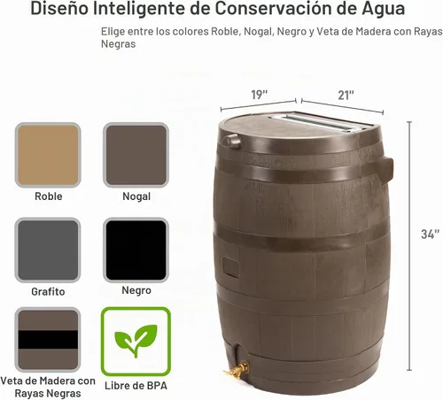 Vista 3 de RTS Home Accents Barril de lluvia de 50 galones con kit de enlace, barril de recolección de agua de lluvia de respaldo plano, kit de eslabones