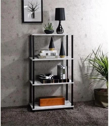 Vista 2 de Acme Nypho - Estantería rectangular con 4 estantes de madera, color blanco antiguo y negro