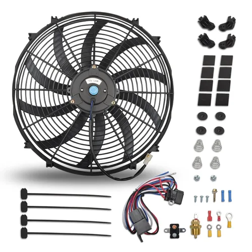 Vista 9 de Juego de 2 ventiladores eléctricos universales delgados, tire/empuje, 7 pulgadas, negro, 12V 80W, kit de montaje de alto rendimiento para radiador