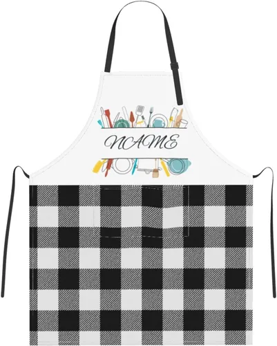 Vista 14 de Delantal personalizado para hombres y mujeres, delantal ajustable unisex con bolsillos, delantales personalizados para cocinero y chef