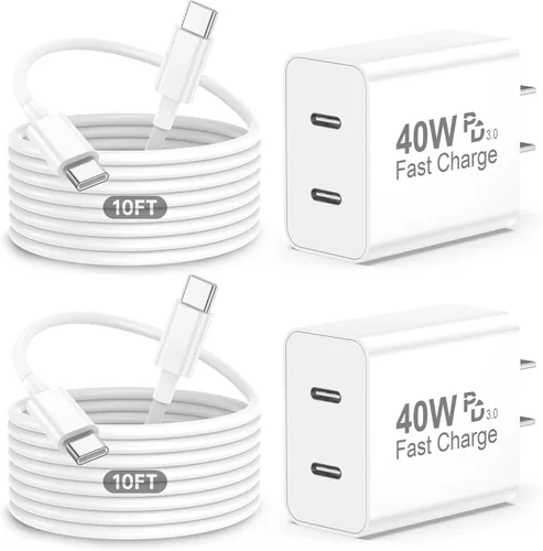 Vista 8 de Cargador para iPhone 17 Pro Max de carga rápida, 40 W Dual USB C Bloque de carga rápida con cable de carga tipo C de 6 pies para iPhone 17/17 Pro/17