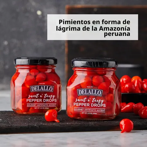 Vista 3 de DeLallo Gotas de pimienta dulce y picante, acento antipasto gourmet, tarro de 4.3 onzas, 1 paquete