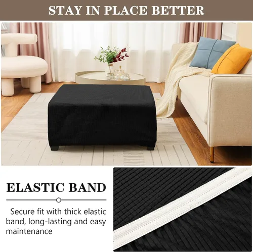 Vista 5 de Fundas otomanas elásticas de jacquard suave, fundas otomanas rectangulares de almacenamiento para reposapiés, protector de muebles de sala de estar