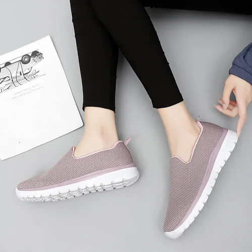 Vista 5 de JWSVBF Zapatos deportivos de plataforma para mujer, cuñas, malla transpirable, sin cordones, a la moda, de otoño, cómodos, para caminar, zapatos