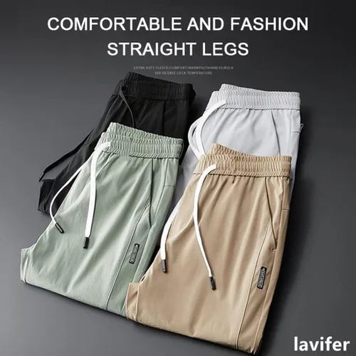 Vista 6 de lavifer Pantalones elásticos de secado rápido para hombre, pantalones transpirables para correr, con cordón y bolsillos
