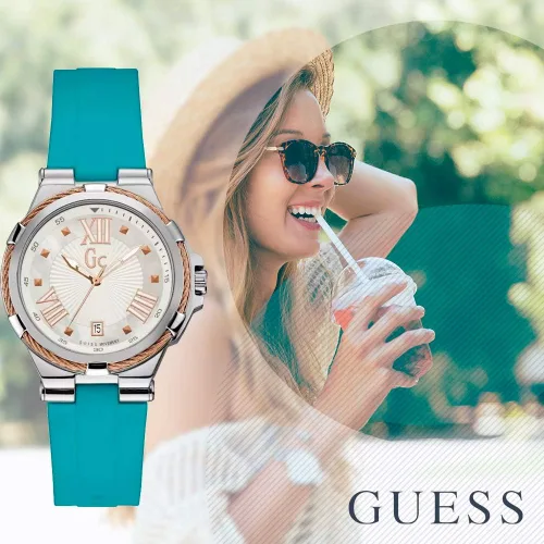 Vista 2 de Guess Collection Y34003L1 - Reloj deportivo para mujer, carcasa de acero inoxidable y correa de silicona azul, reloj deportivo analógico suizo