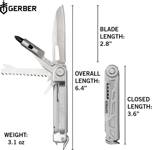 Vista 6 de Gerber Gear Armbar Trade 8-en-1 Multiherramienta - Cuchilla de 6.35 cm de borde liso, palanca, martillo - Equipo EDC y accesorios - Plata
