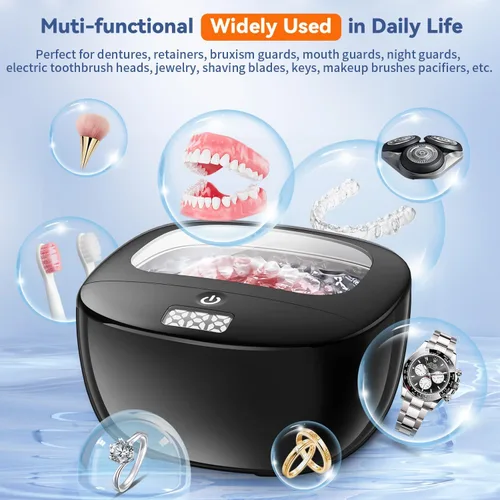 Vista 4 de Limpiador ultrasónico de retenedor, cápsula de limpieza dental de 45kHz para dentaduras, alineadores, protectores nocturnos y joyas, limpiador